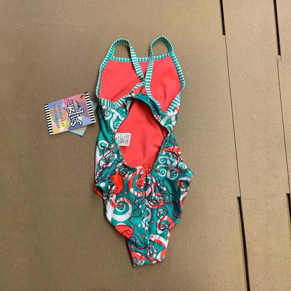 Kid's min green with jelly print one piece by Dolfin Swimwear - Picture 2 of 2